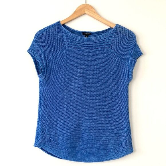 Talbots Vibrant Blue Silk Open Knit Top sz P Beachy Vacation Preppy Like New - Picture 1 of 8